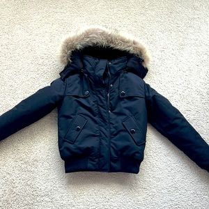 Brand new Barney’s Bomber jacket with fur hood